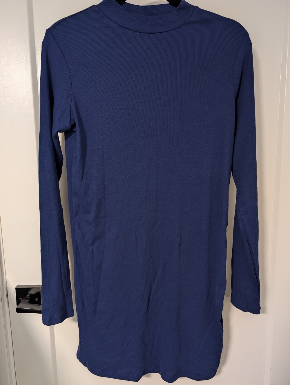 Blue Long Sleeve Ribbed Dress